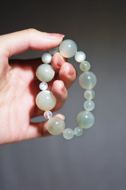 Blue Green Sage Moonstone x Glass Rainbow Moonstone Bead Bracelet