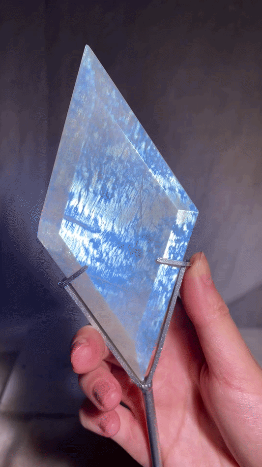 Sage Blue Green Moonstone Sunstone Diamond with Stand