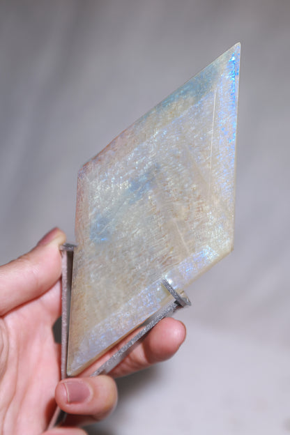 Sage Blue Green Moonstone Sunstone Diamond with Stand