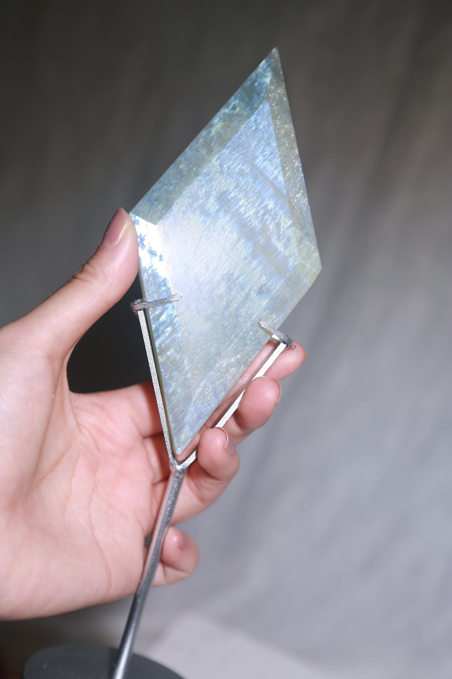 Sage Blue Green Moonstone Sunstone Diamond with Stand