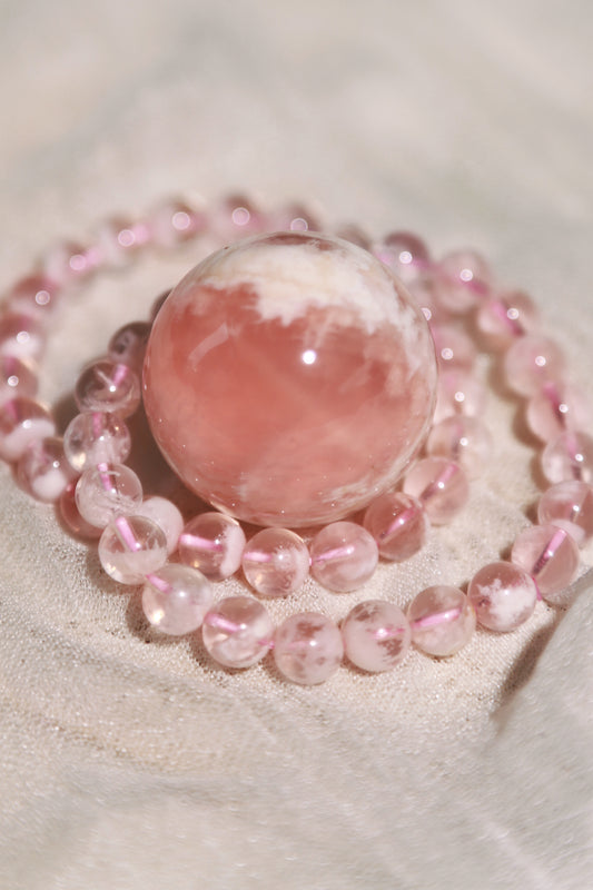 Snow Garden Rose Quartz Bead Bracelet