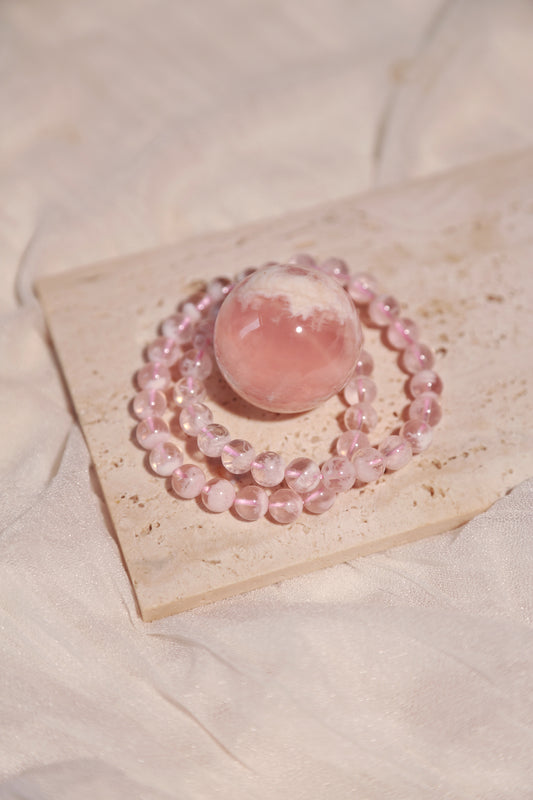 Snow Garden Rose Quartz Bead Bracelet