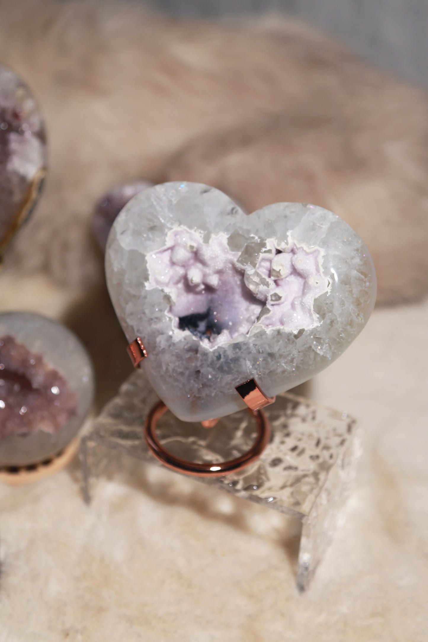 Snowy Sugar Druzy Rainbow Amethyst Heart