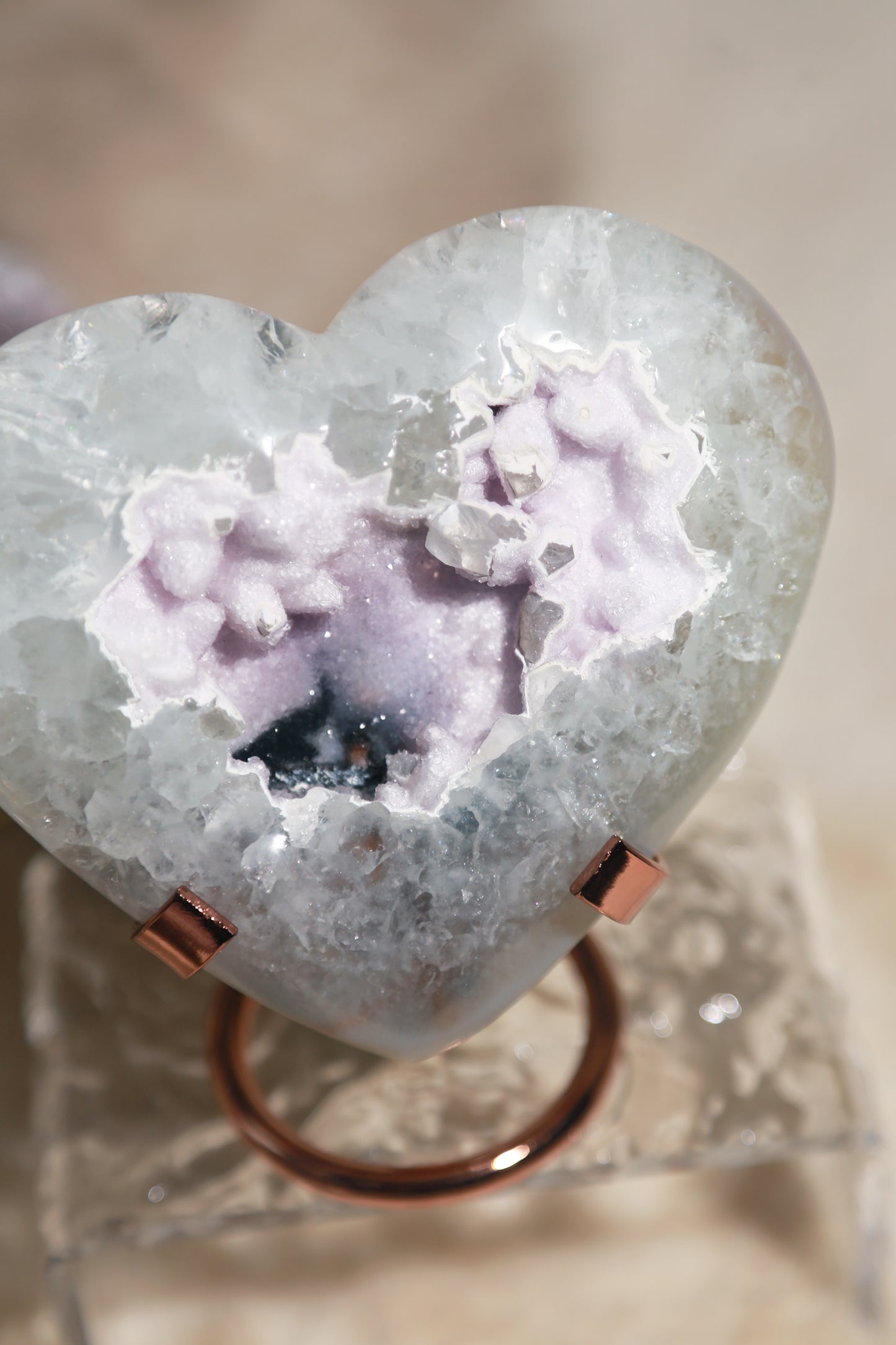 Snowy Sugar Druzy Rainbow Amethyst Heart