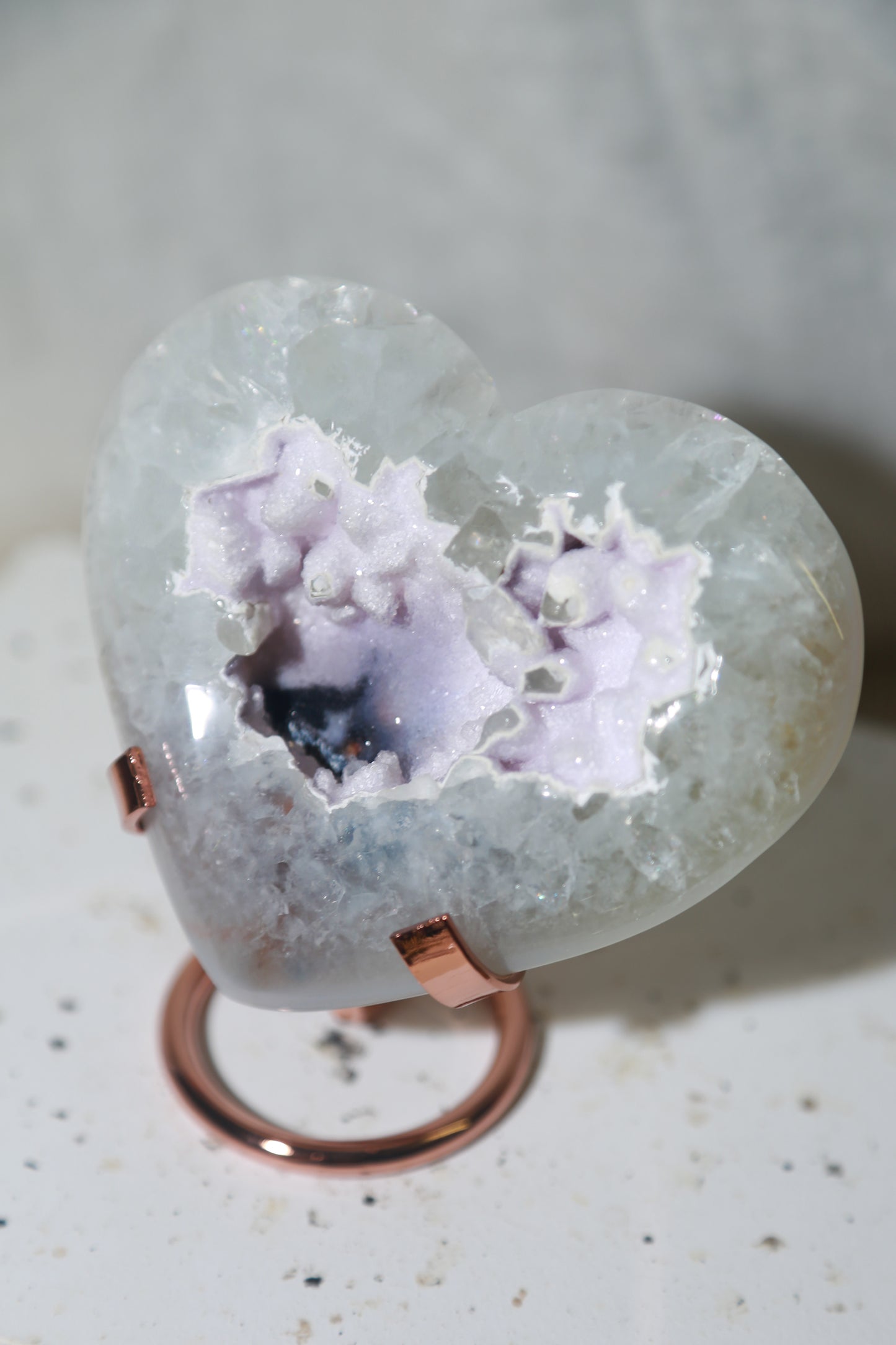 Snowy Sugar Druzy Rainbow Amethyst Heart