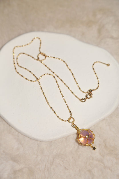 Lavender Moon Quartz Sphere in Star Catcher Mesh Necklace
