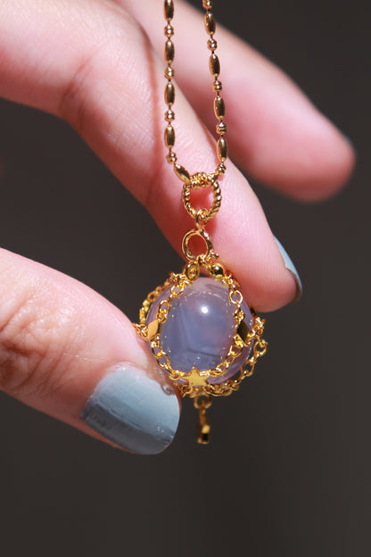 Lavender Moon Quartz Sphere in Star Catcher Mesh Necklace