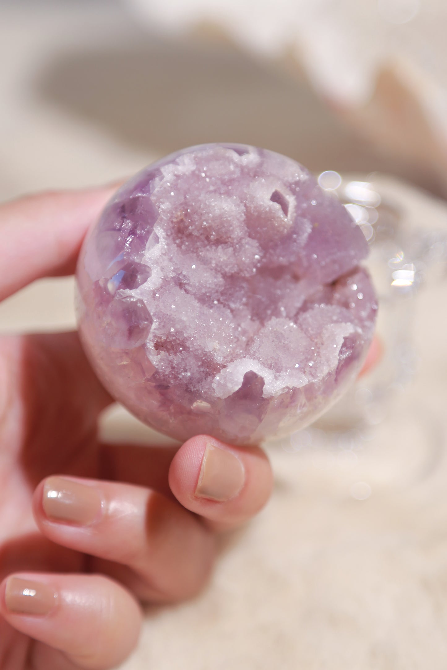 Sugar Druzy Green Amethyst with Purple Druzy Tower and Sphere