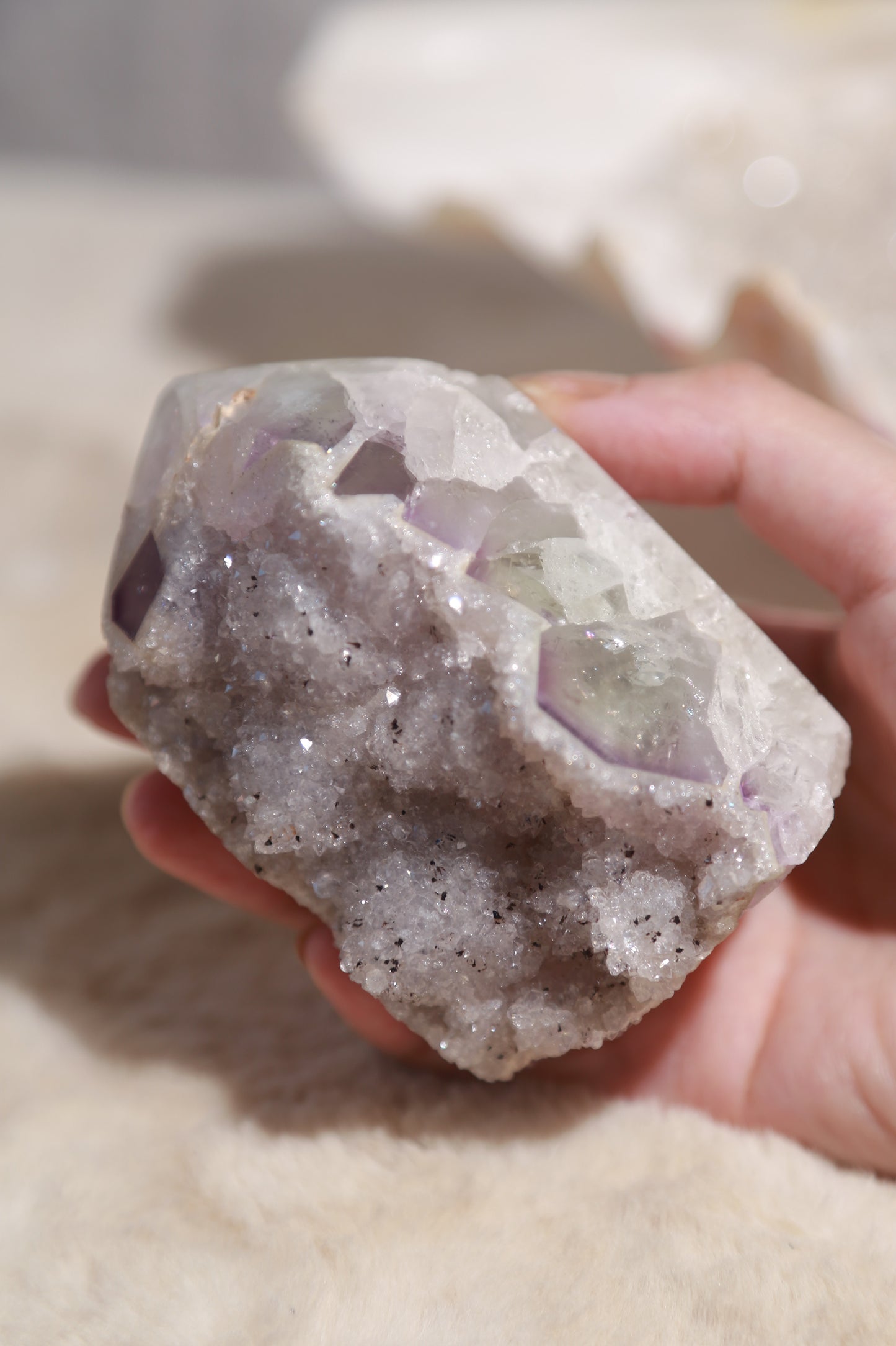 Sugar Druzy Green Amethyst with Purple Druzy Tower and Sphere