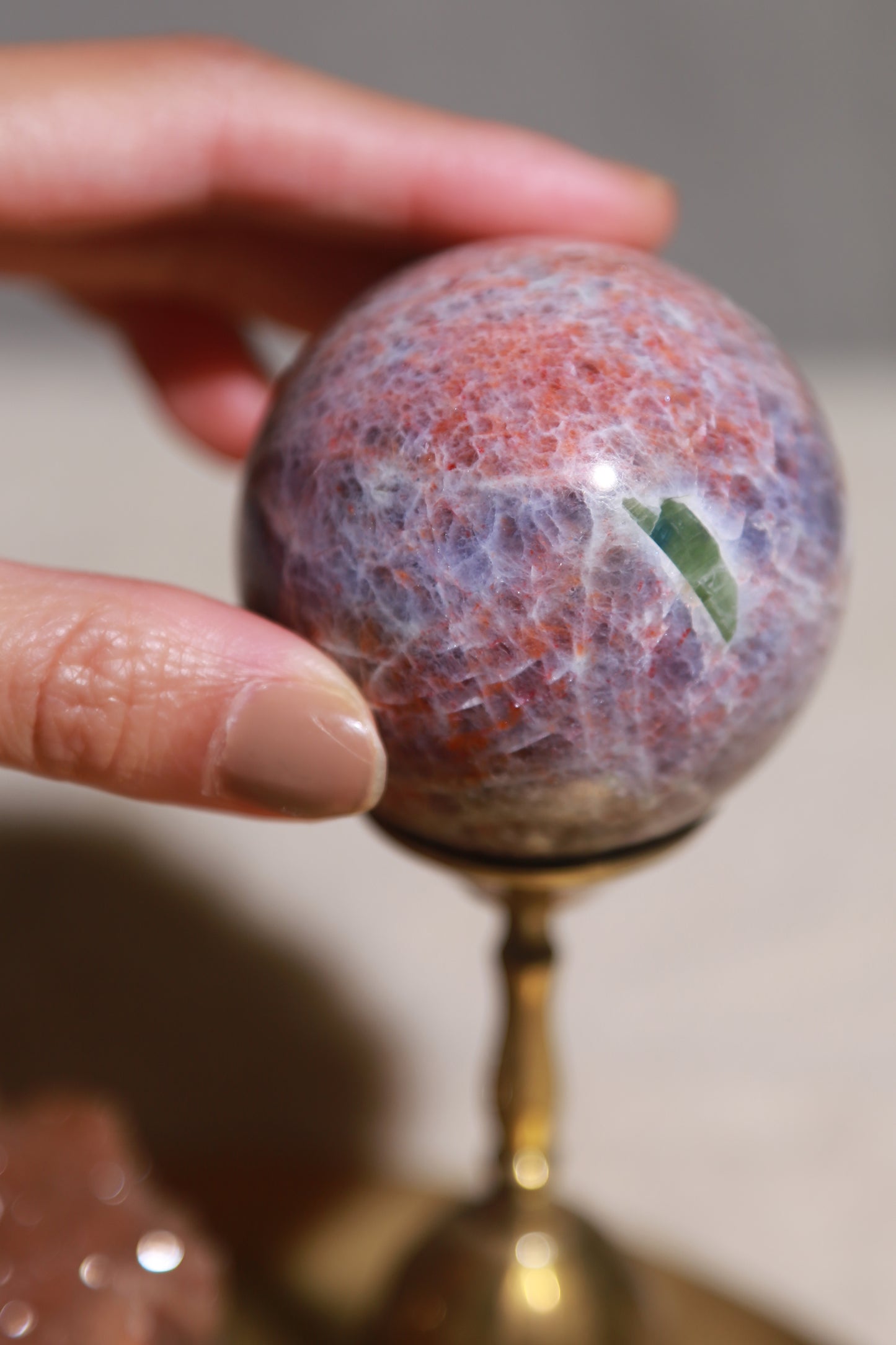 High Quality Iolite Sunstone Sphere with Green Tourmaline