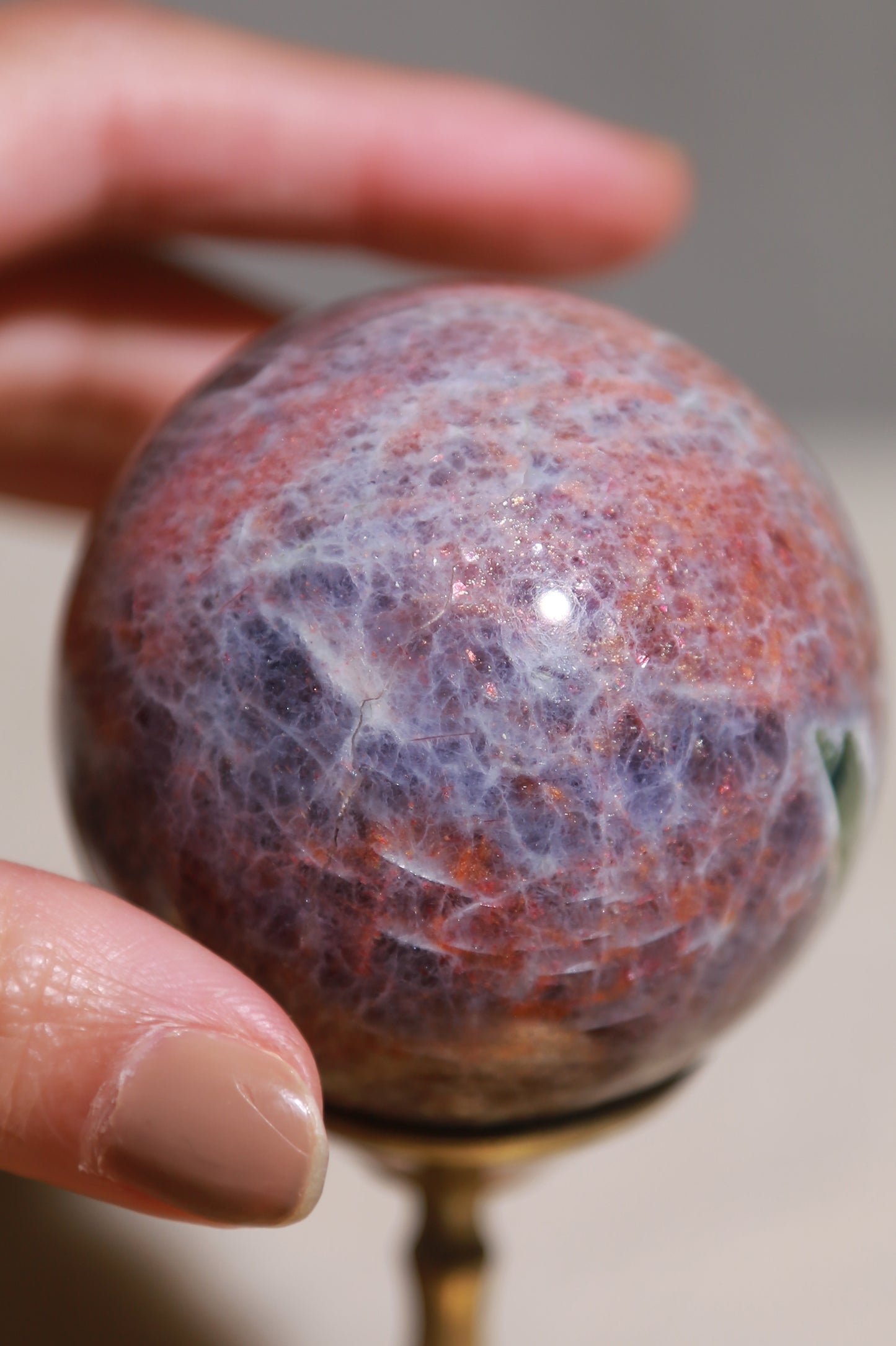 High Quality Iolite Sunstone Sphere with Green Tourmaline