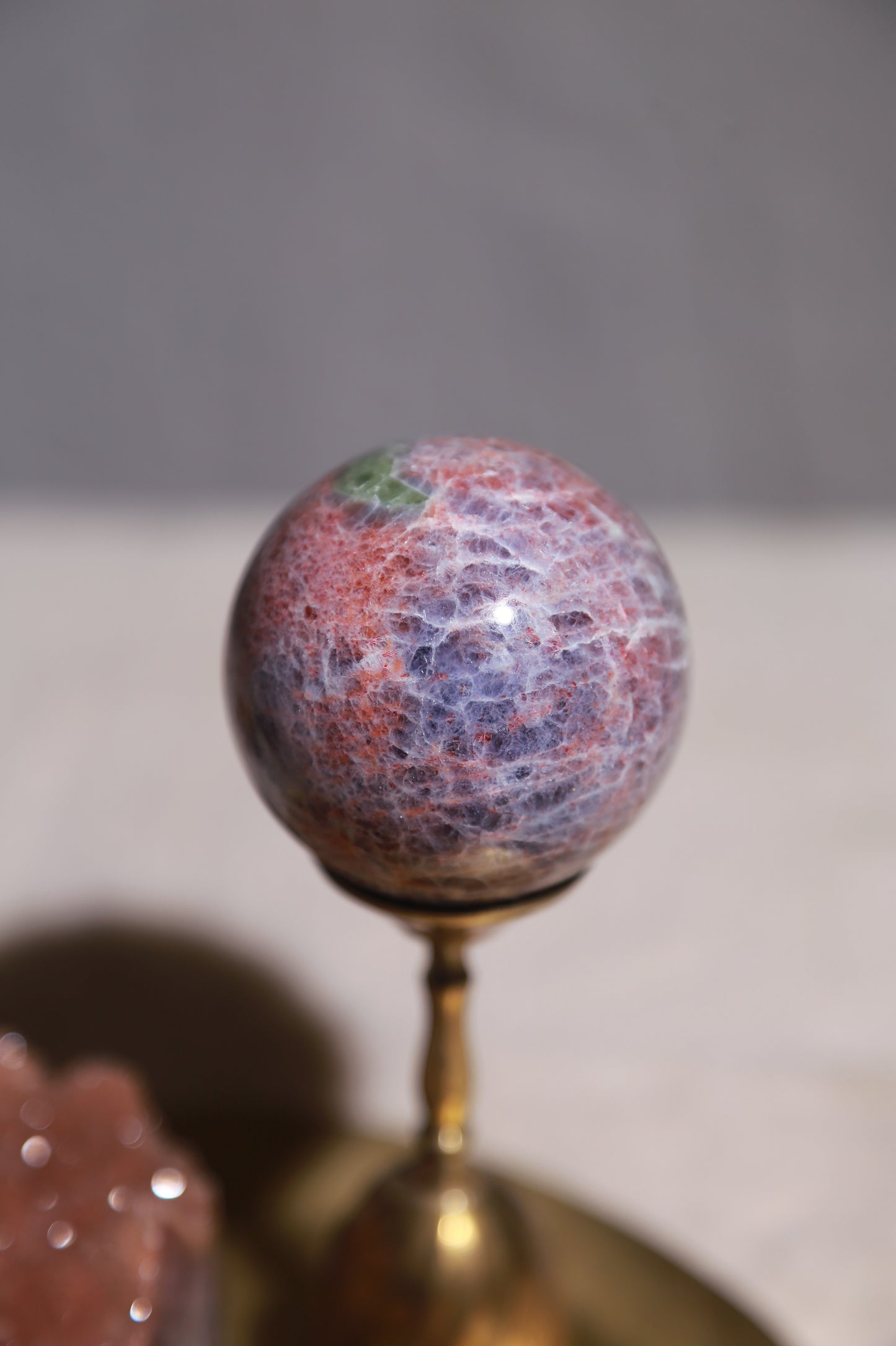 High Quality Iolite Sunstone Sphere with Green Tourmaline
