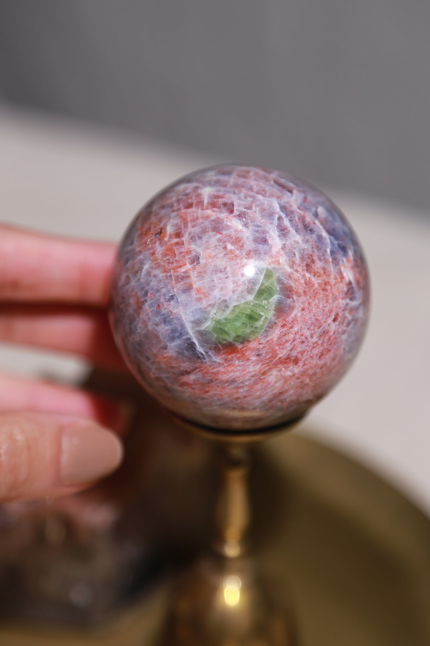 High Quality Iolite Sunstone Sphere with Green Tourmaline