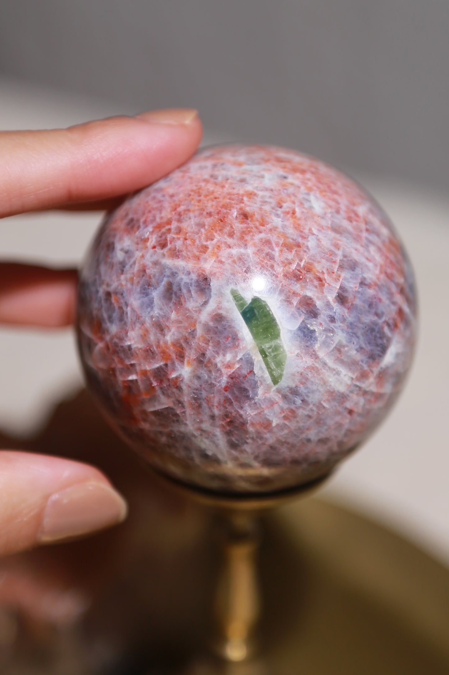 High Quality Iolite Sunstone Sphere with Green Tourmaline