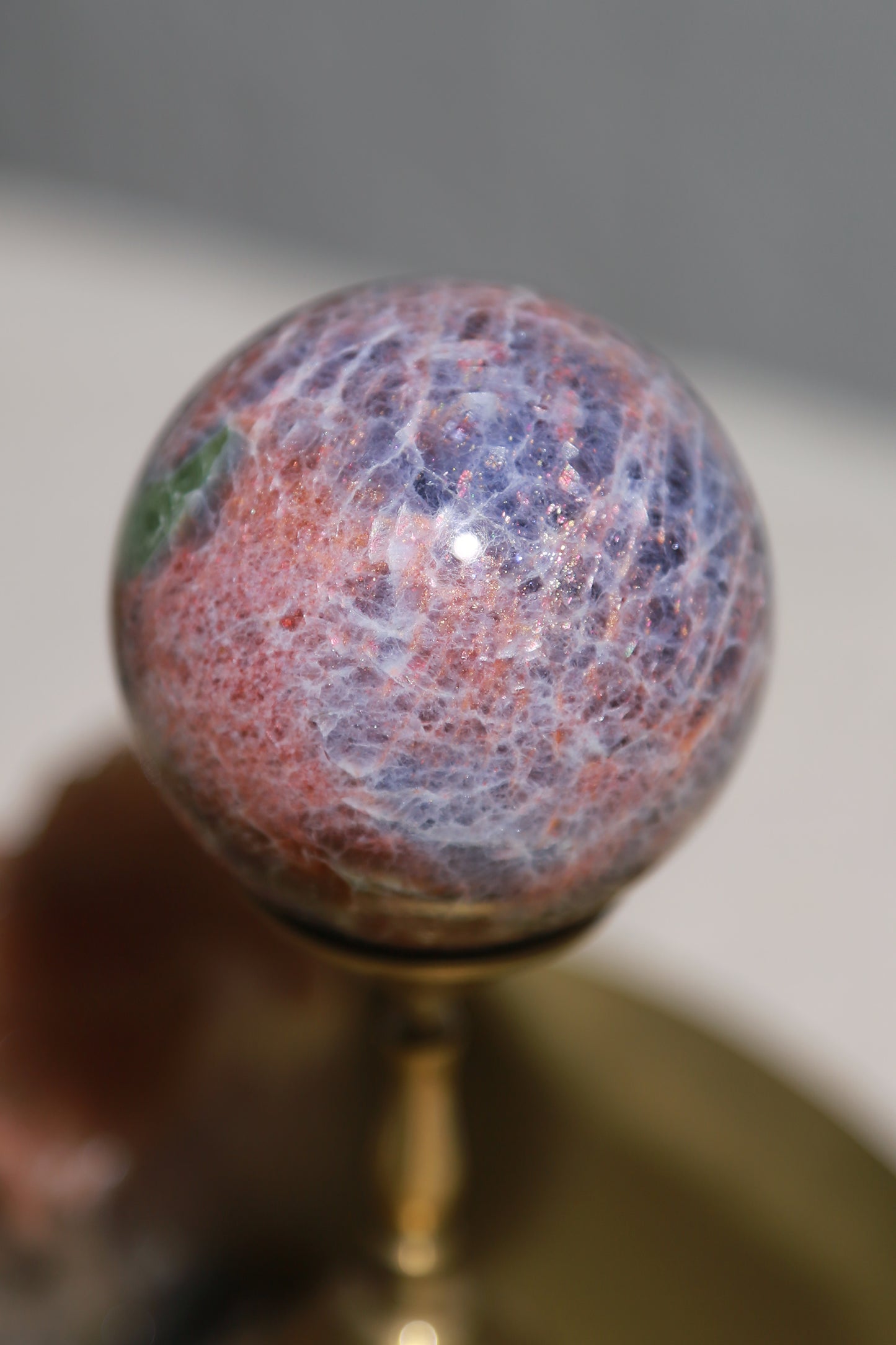 High Quality Iolite Sunstone Sphere with Green Tourmaline