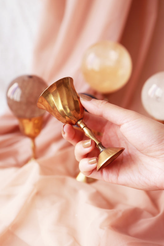 Vintage Brass Goblet / Sphere Stand