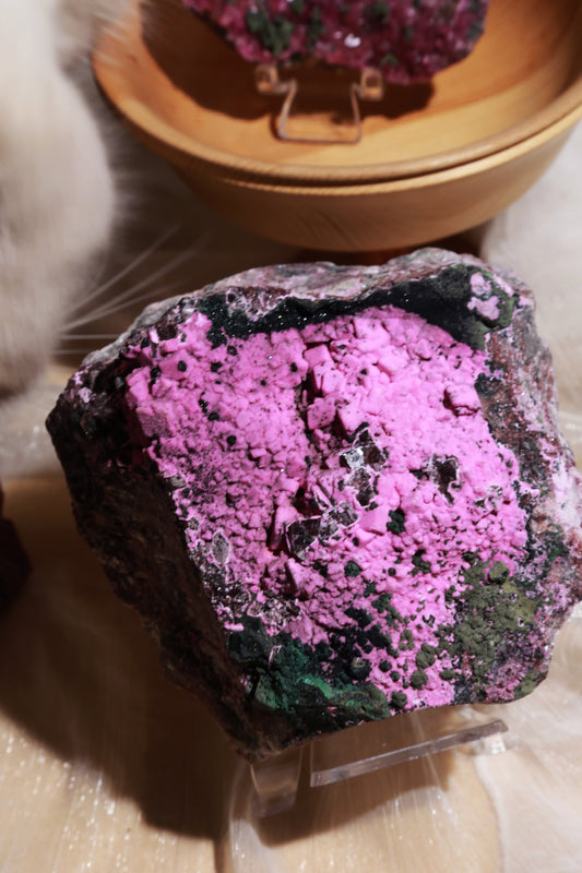 Cubic Cobaltoan Calcite Raw Cluster with Malachite