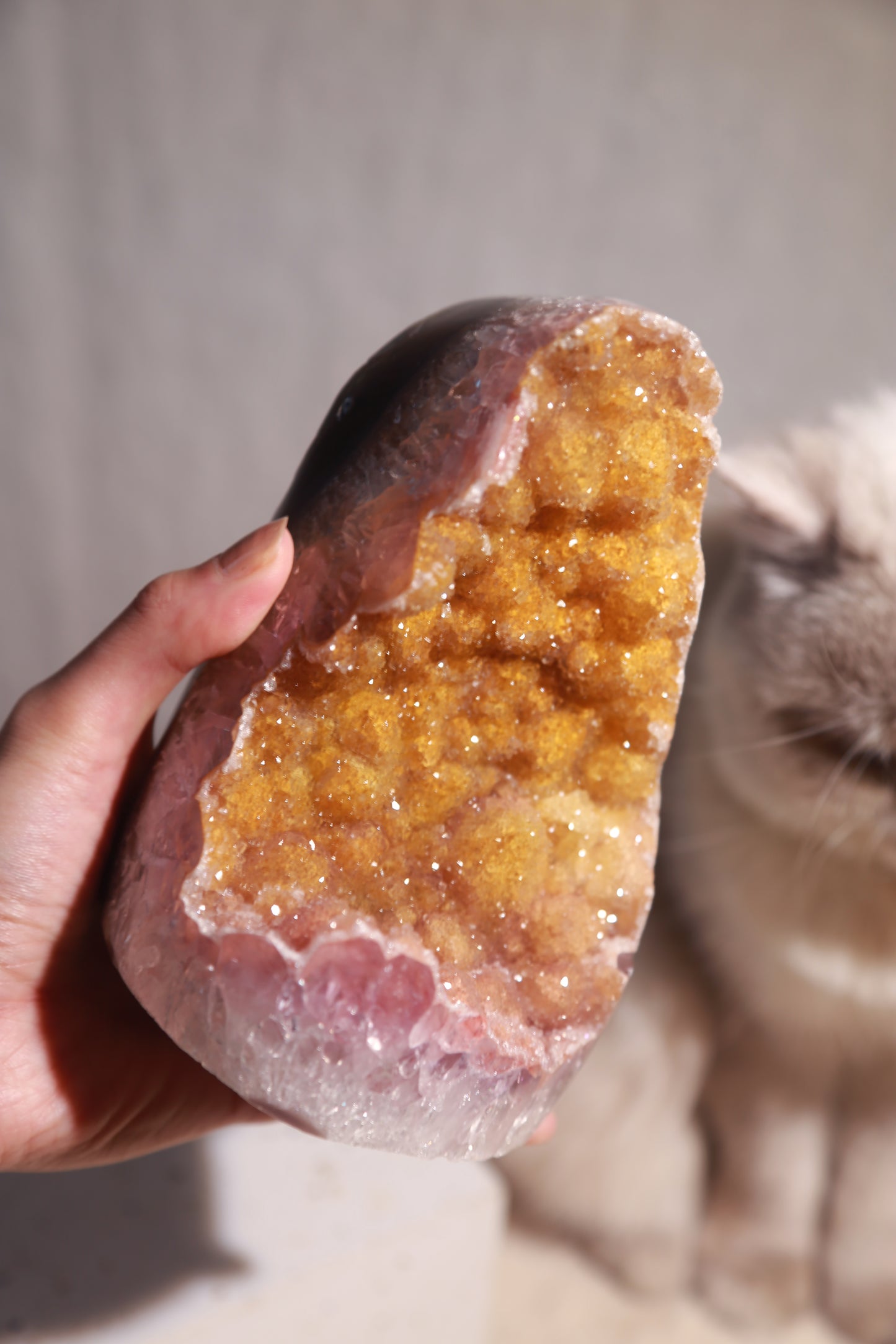 Yellow Golden Druzy Sugar Amethyst Geode Cutbase