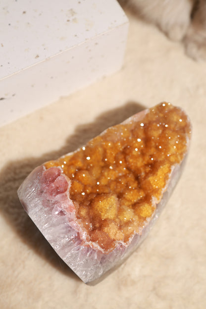 Yellow Golden Druzy Sugar Amethyst Geode Cutbase