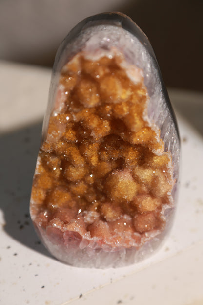 Yellow Golden Druzy Sugar Amethyst Geode Cutbase