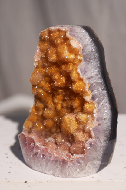 Yellow Golden Druzy Sugar Amethyst Geode Cutbase