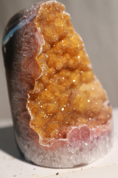 Yellow Golden Druzy Sugar Amethyst Geode Cutbase