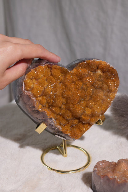 Yellow Golden Druzy Sugar Amethyst Heart