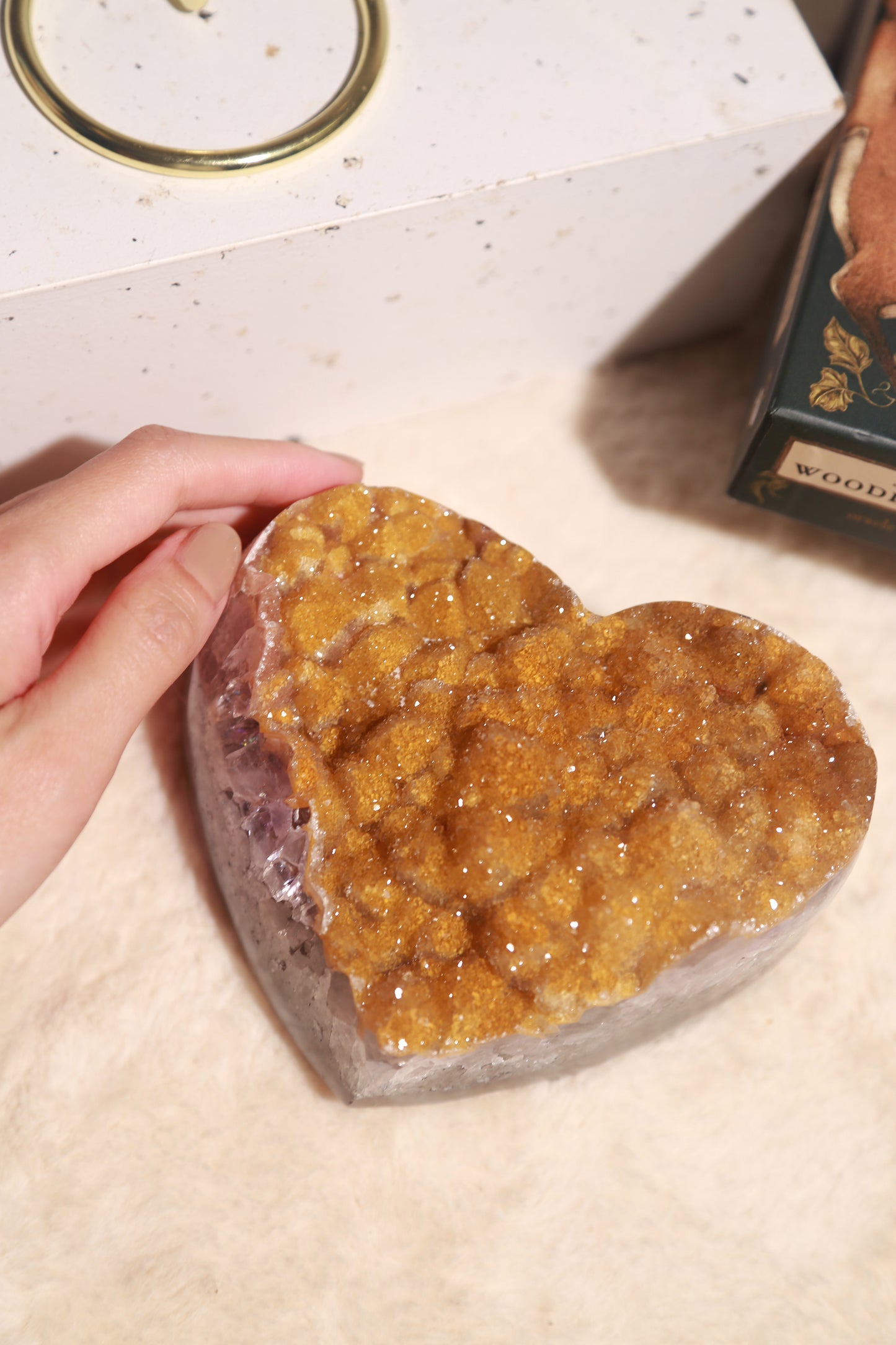 Yellow Golden Druzy Sugar Amethyst Heart